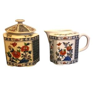 Vintage San Francisco Takahashi Fantasy sugar bowl & creamer set with lid.